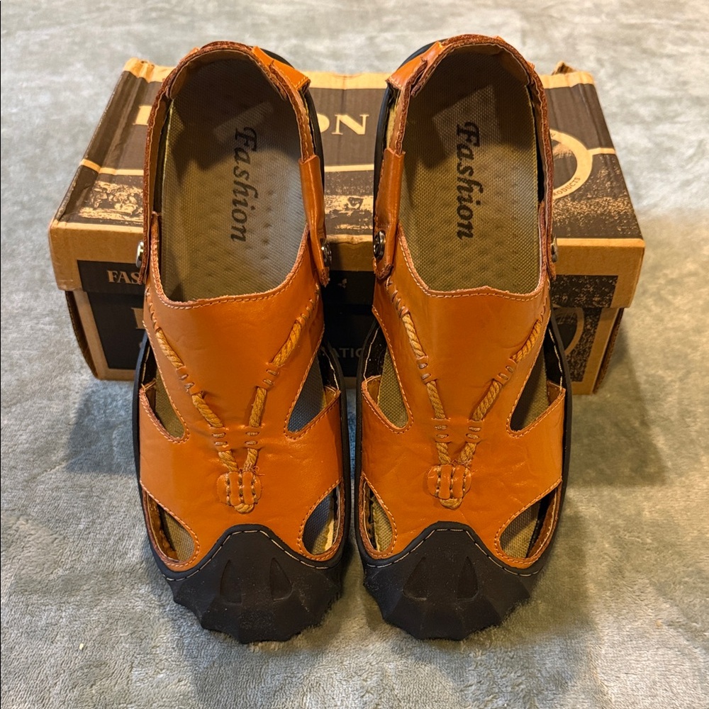 Casual Leather Fisherman Sandals - Tan/Brown size 43 UNISEX NIB
